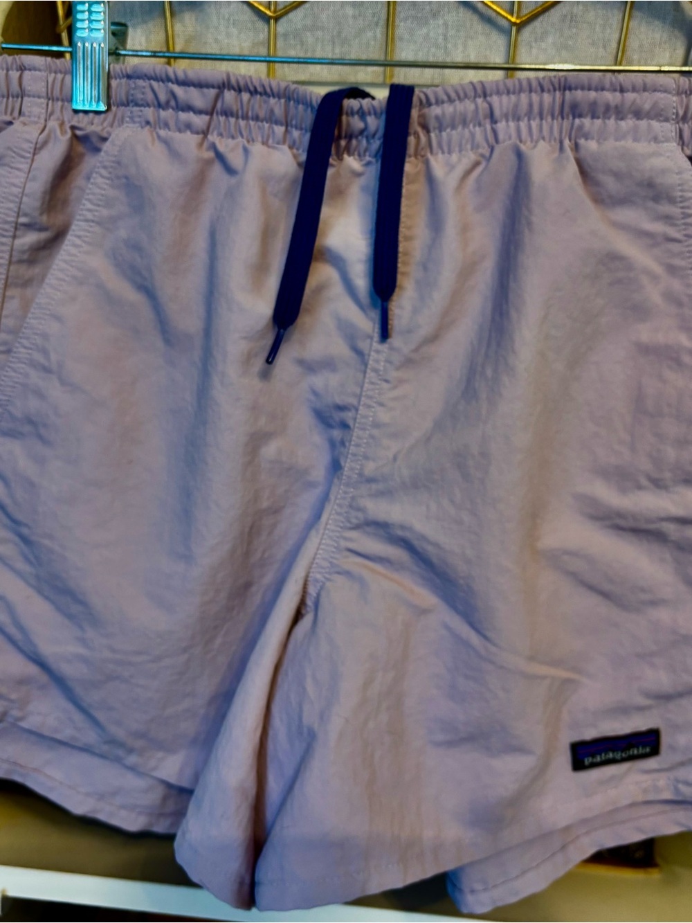 Patagonia Light Lavender Women's Athletic Shorts with Navy Drawcord